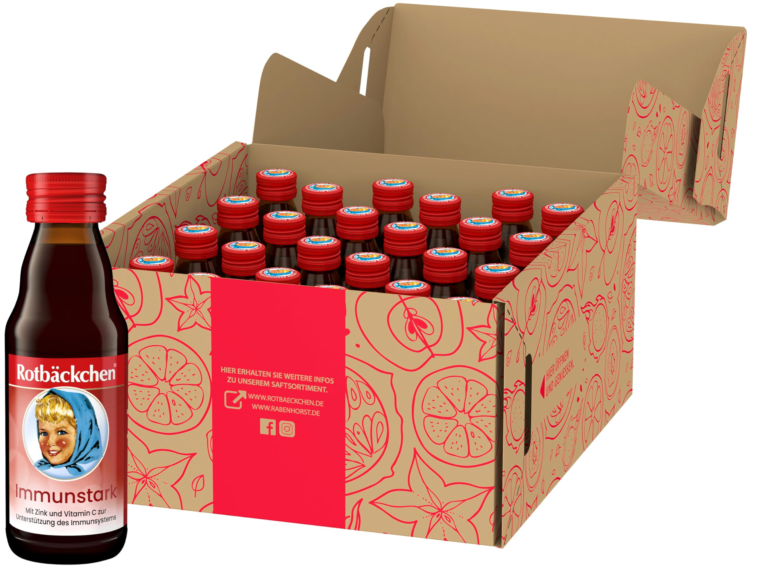 ROTBÄCKCHEN Immunstark MINI 24er Pack (24 x 125 ml) - Mehrfruchtsaft mit Zink und Vitamin C