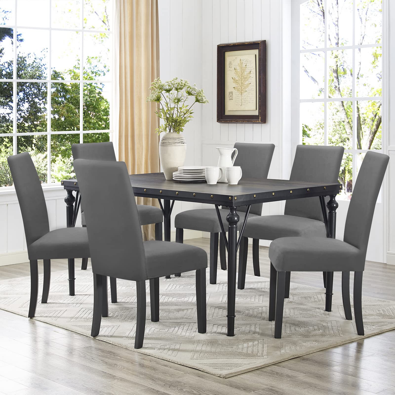 FIGOOO Coprisedie Elasticizzati con Schienale 6 Pezzi Coprisedia per Sala da Pranzo Spandex Fodera per Sedia da Cucina Universale Lavabile Decorazioni per la Casa Cucina(Grigio,6pcs)