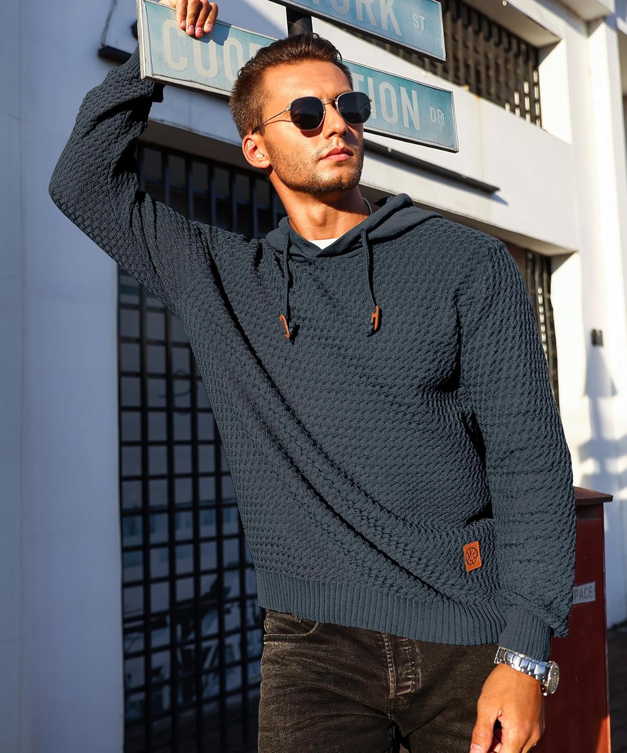 Men's Hooded Sweatshirt Hoodie Solid Knitted Pullover Long Sleeve Casual Sweater - Image 3