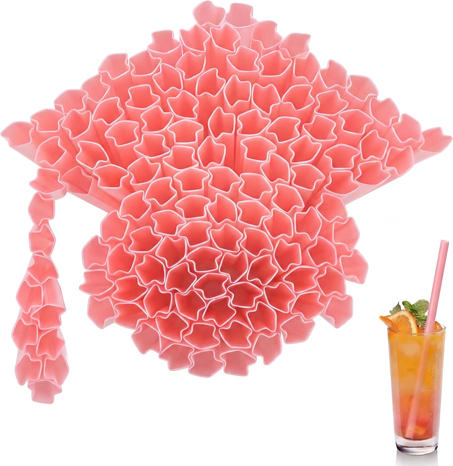 50 Pcs Graduation Cap Shaped Straws Disposable Plastic Drinking Straw Grad Caps Straw for Graduation Beverage Cocktail 2026 Congrats Grad Party Supplies (Pink)