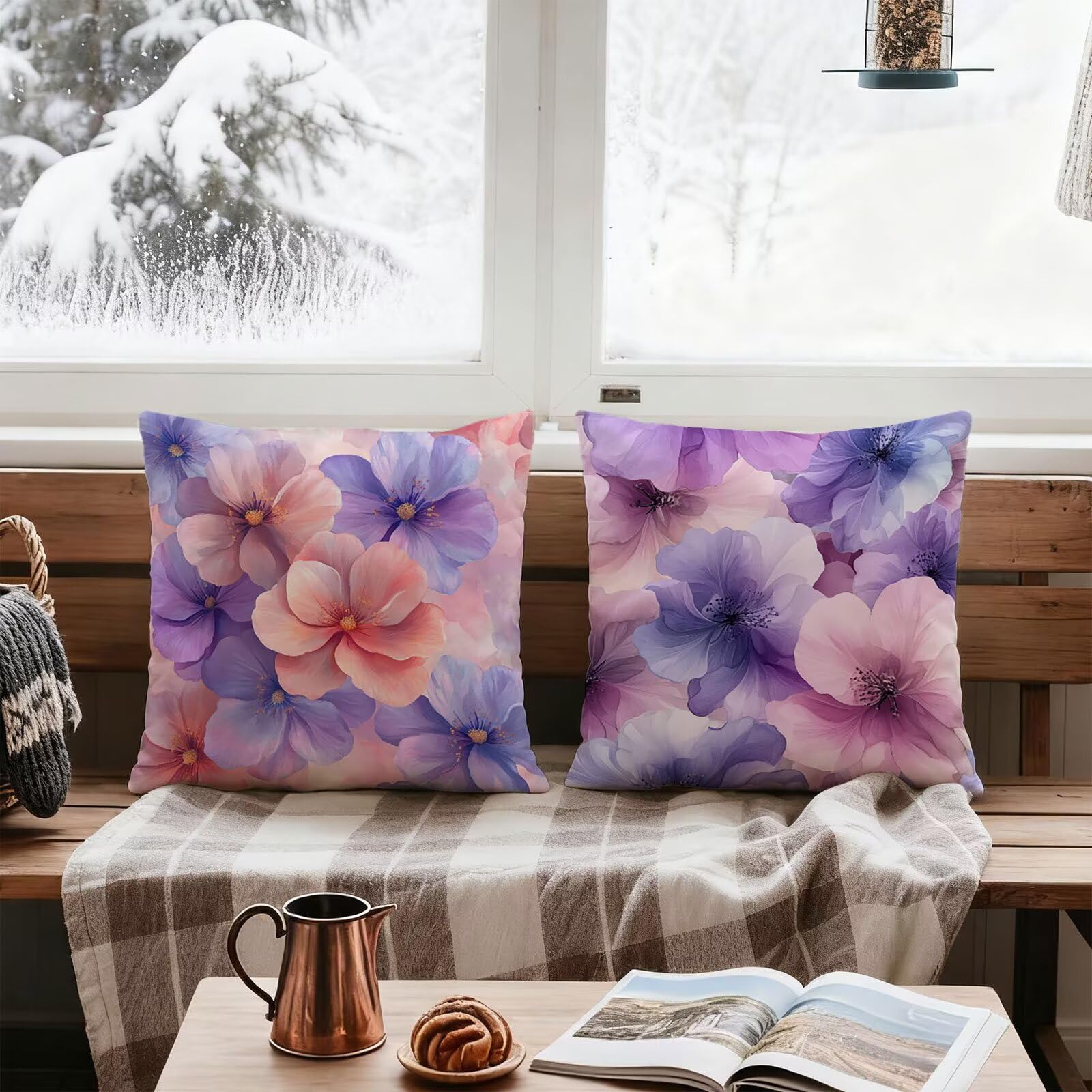 Violet Housse Coussin 60x60 Rose Taie Oreiller 60x60 Lot de 4 Super Doux Protege Oreiller 60 x 60 Decoration Automne Taie D'oreiller Carrées Coussin Canape, pour Maison Chambre Canapé Chaise E - 667