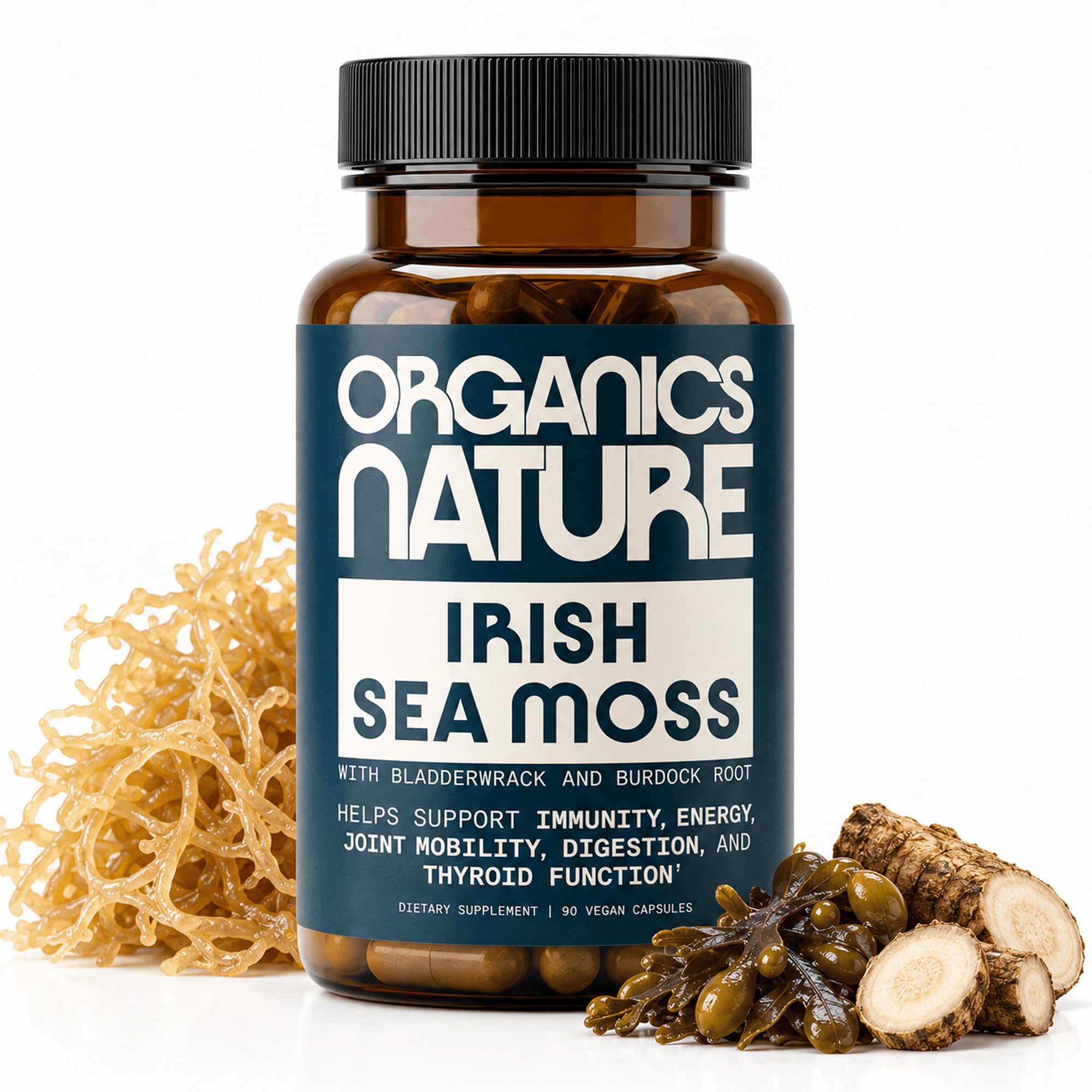 ORGANICS NATURE Irish Sea Moss Capsules, with Bladderwrack, Burdock, 90 Ct