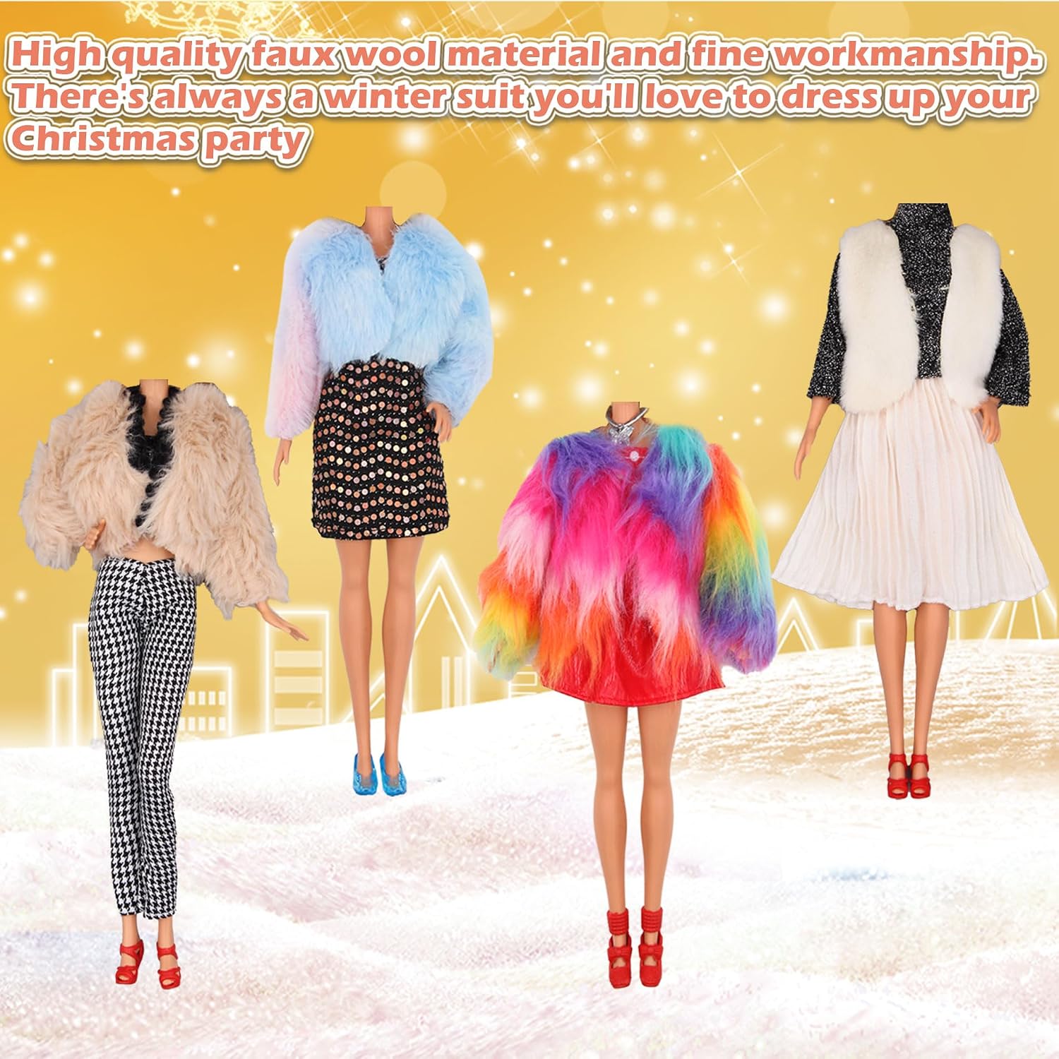 ZTWEDEN Winter Coat Jacket Clothes Set for 30cm Girl Doll, 11.5 inches Winter Fashion Sweater Tops with Jeans Party Dress Skirts T-Shirt Hat Shawl Xmas Gift