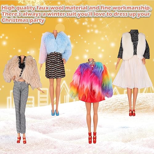 Miniatura 5 de Conjunto de ropa de abrigo de invierno para muñeca de niña de 11.5 pulgadas, suéter de moda de invierno con jeans, vestido de fiesta, faldas,