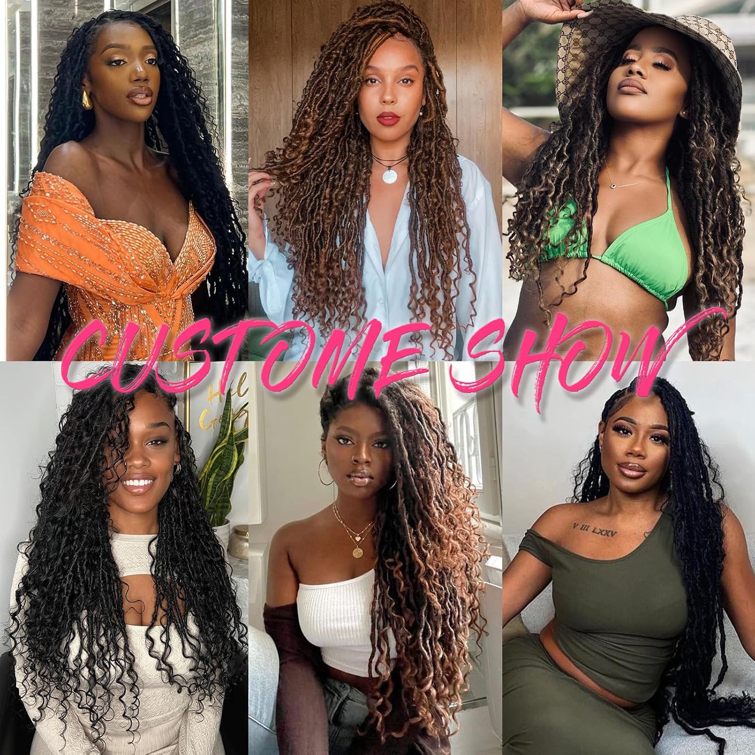 24 Inch Bohemian Goddess Locs Crochet Hair 8 Packs Faux Locs Crochet Hair for Black Women Pre-looped Crochet Braids with Curls Boho Soft Crochet Braiding Hair Extensions 1B#