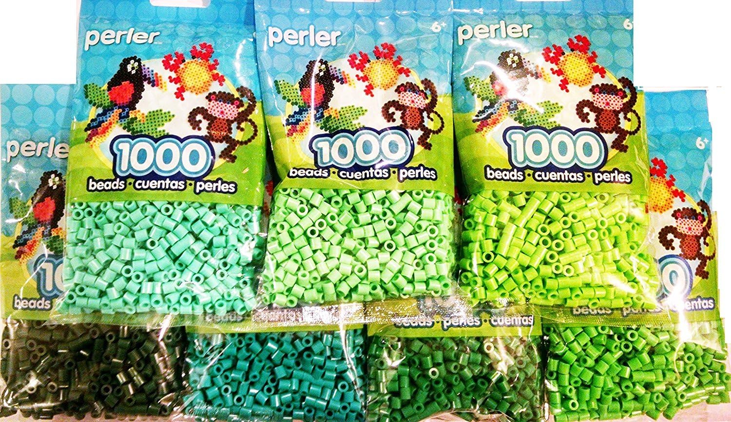 Perler Bead, 7 Pack Green Group (Dark, Light, Pastel, Bright, Parrot Green, Evergreen, Kiwi Lime)