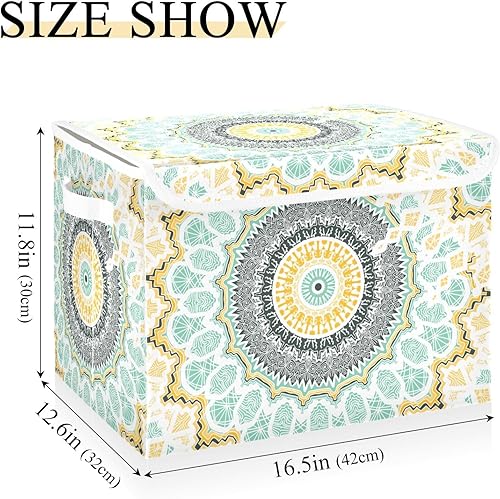 Miniatura 3 de Caja de almacenamiento decorativa de mandala dorada étnica con tapa, contenedores grandes, canastas plegables para organizar, juguetes, hogar,