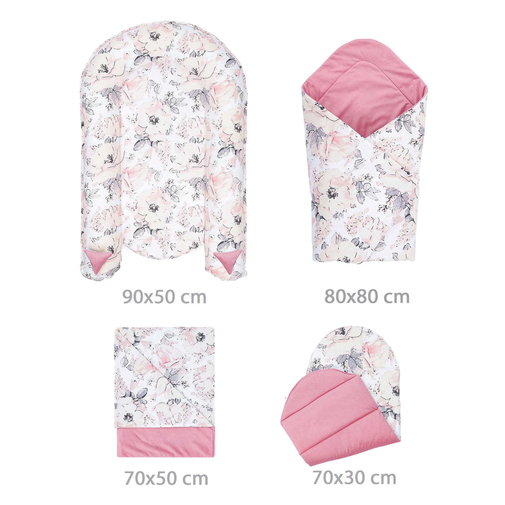 Totsy Baby Set de nid pour bébé Portable, nid Douillet, nid pour Nouveau-né avec poignée pour lit bébé, Ensemble 4 pièces avec Accessoires pour Un Sommeil paisible Rose Sauvage Rose
