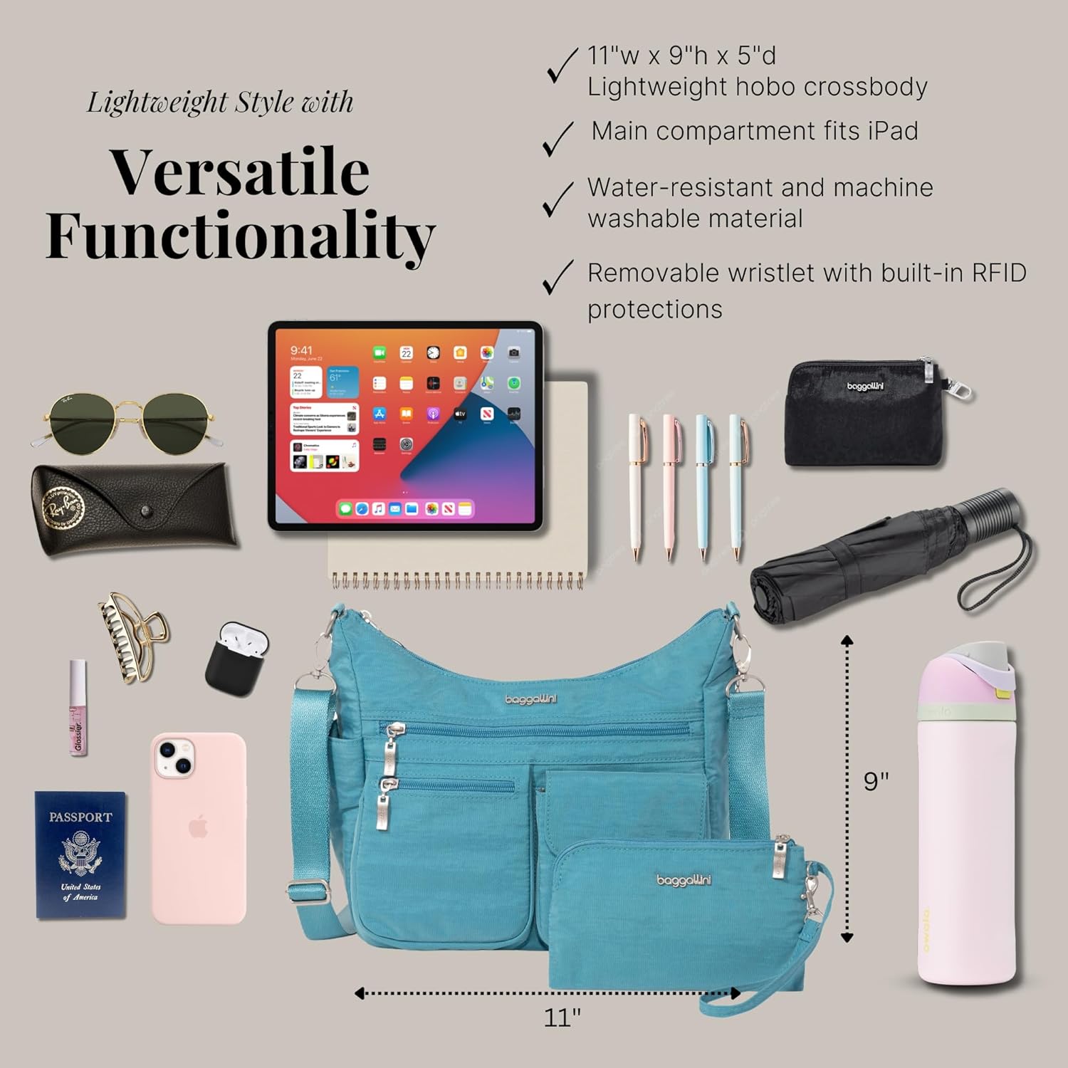 Baggallini Modern Everywhere Crossbody Bag for Women 11x9x4.5 Rfid Hobo Bag - Image 4