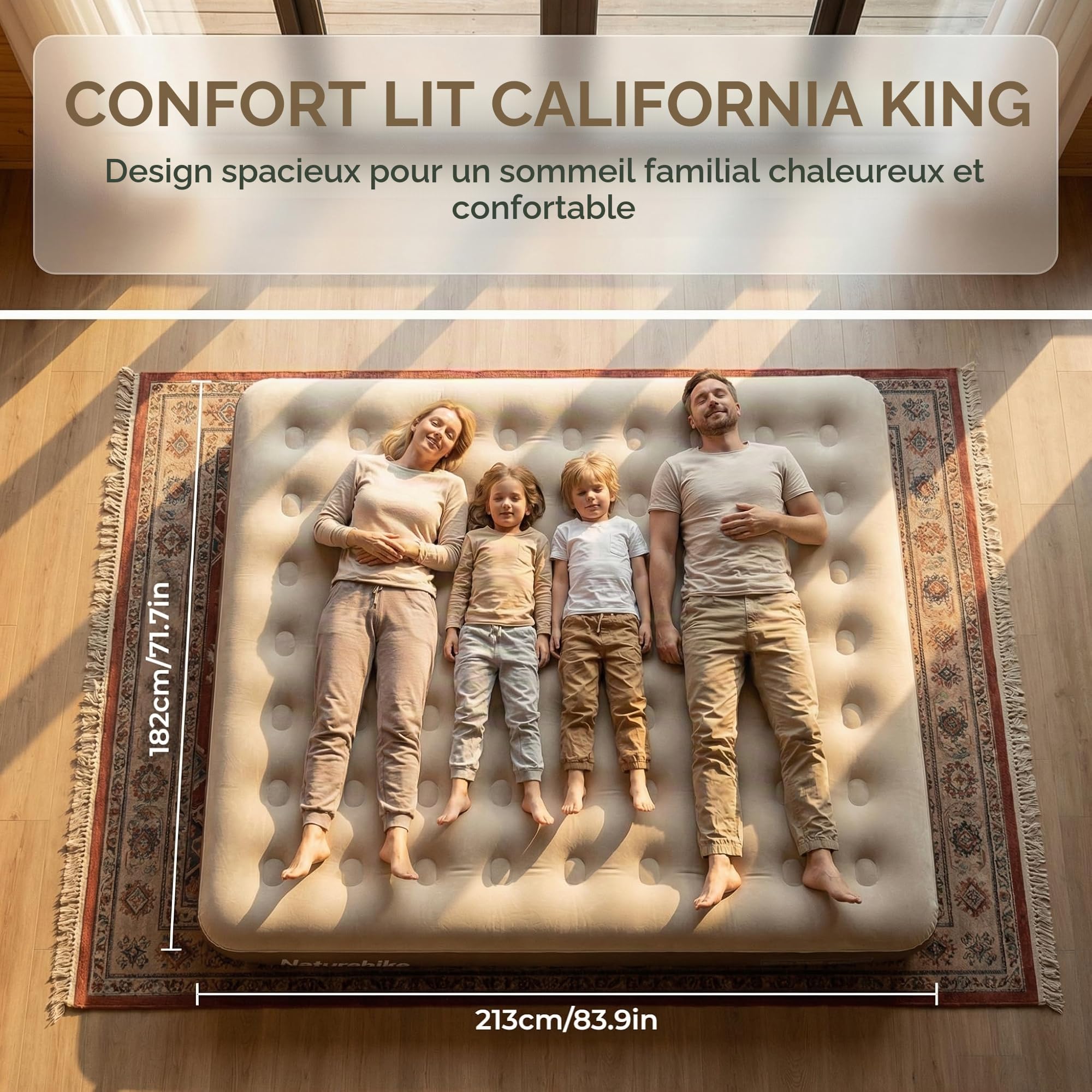 Naturehike ChenjIng Matelas gonflable Convient pour un usage domestique et le camping 213 x 182 x 25 cm (Extra Large-Marron-3 personnes)
