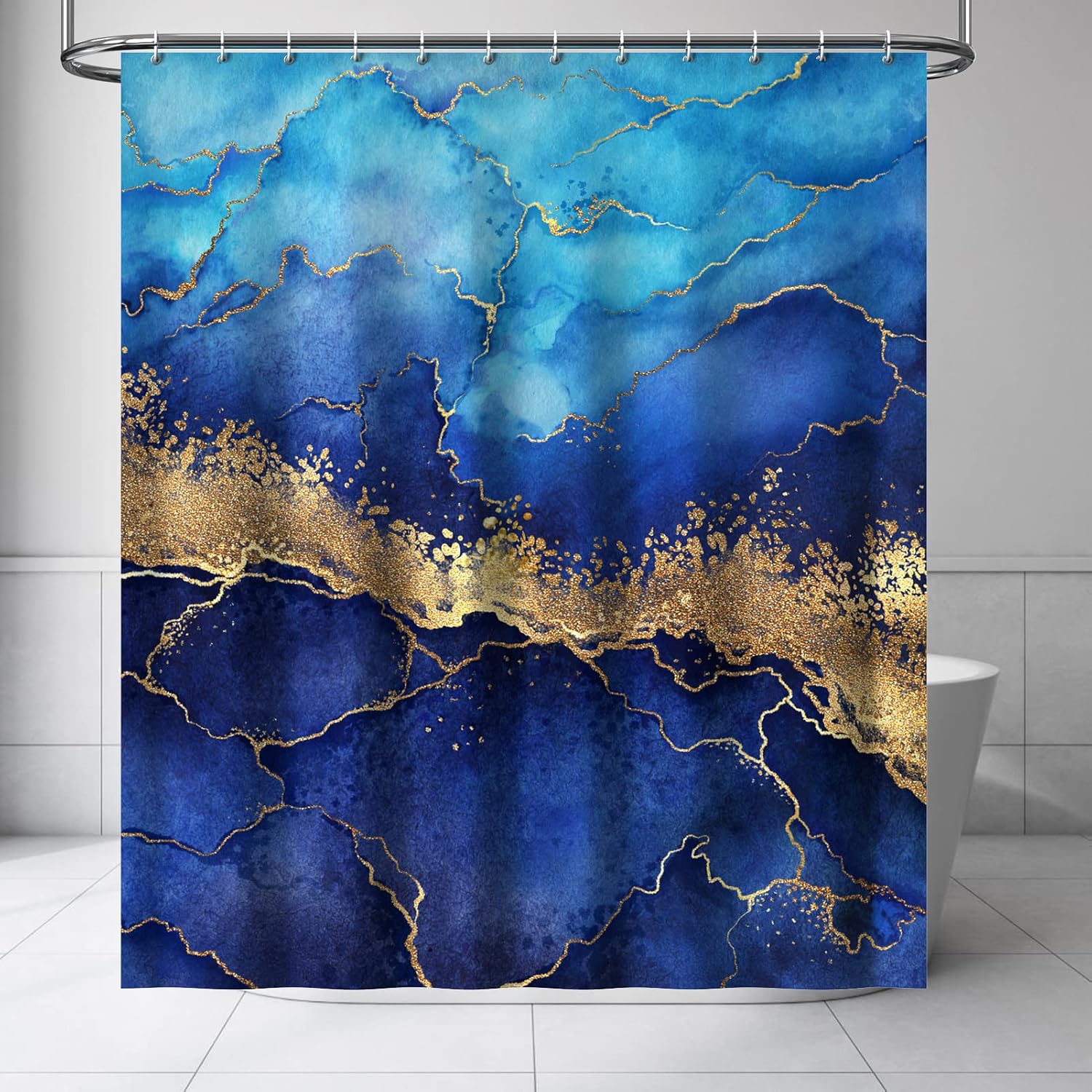 joybest Blue Gold Marble Shower Curtain, Abstract Standard