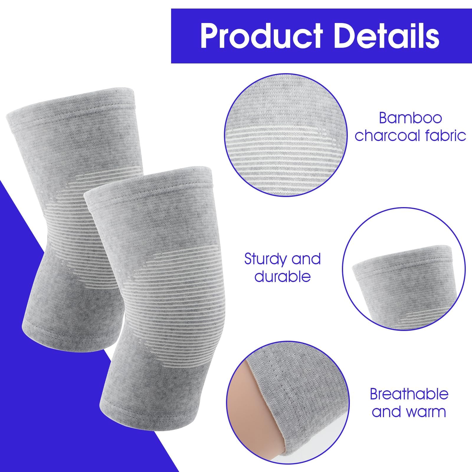 Ultra-Mince Fibre De Charbon De Bambou Élastique Genouillère, Genouillère de Sport pour Homme et Femme, Genouillère de Compression, pour Sports De Plein Air Volleyball Danse Yoga (2,L)