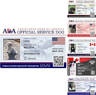 Customizable Service Dog ID - 30 Service Dog Types with Photo & QR Code – Personalized Certificate for Service, Emotional Support, or Therapy Animals – Official Animal ID Badge