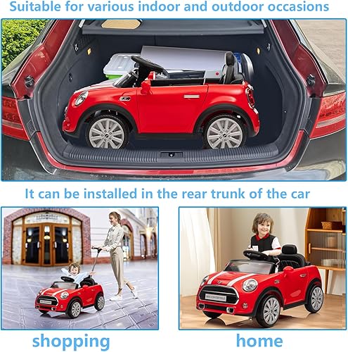 Miniatura 4 de Auto de empuje para niños, auto de paseo con licencia MINI Cooper con varilla de empuje ajustable, música de bocina, cinturón de seguridad, ruedas