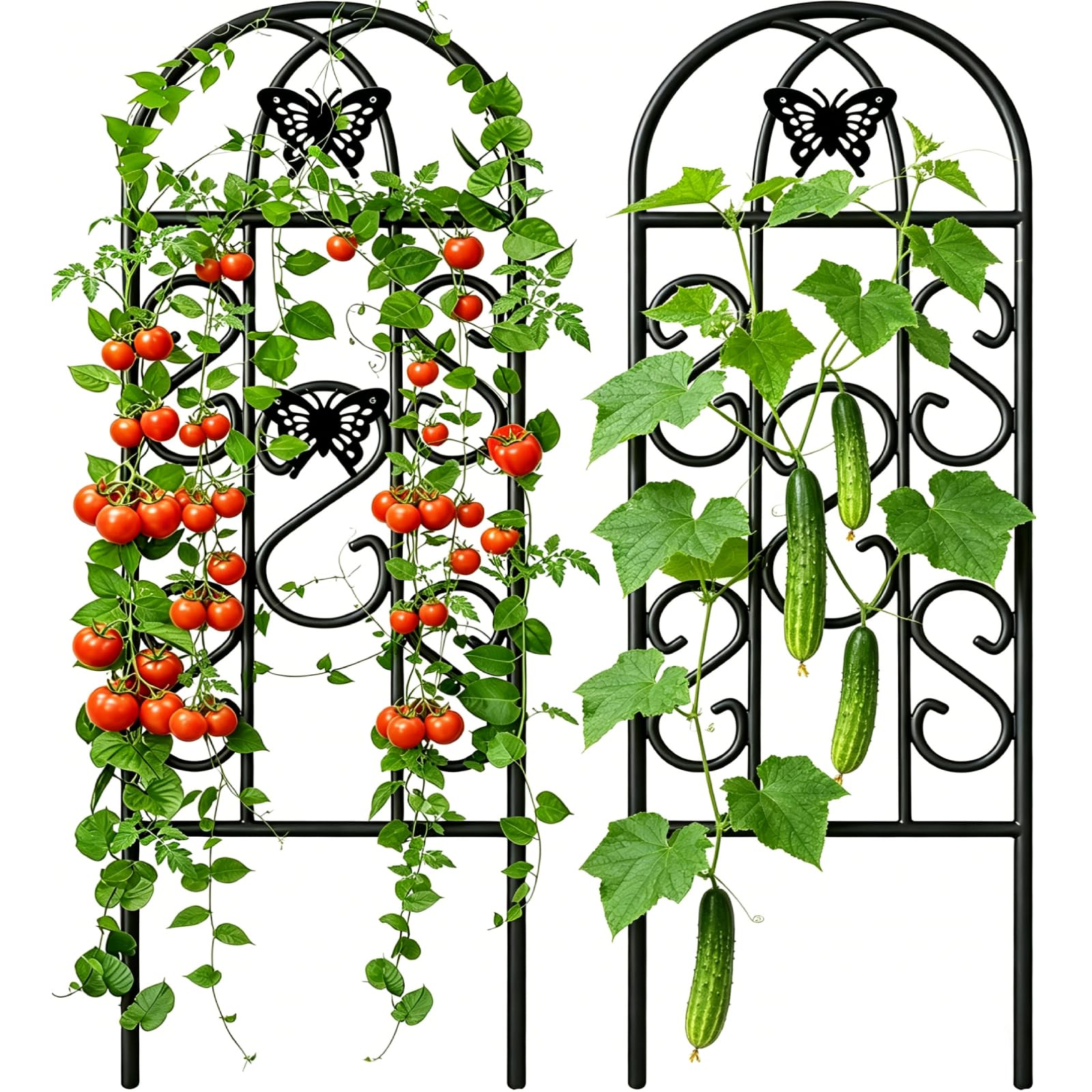 Amagabeli 2 Pack Garden Trellis Panels, 152x46cm Metal Plant Support with Butterfly Design, Rustproof Iron Climbing Grid for Roses Clematis Tomato Cucumber, Patio Flower & Vegetable Pot Trellis โ image 1