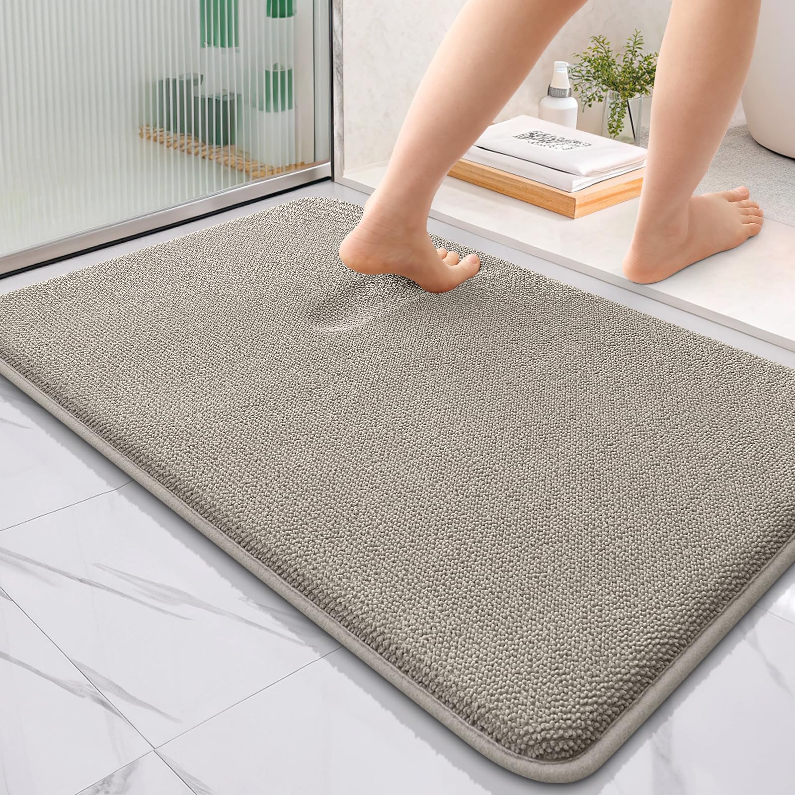 OLANLY Thick Memory Foam Bathroom Rug 36x24, Absorbent Bath Mat, Warm Taupe