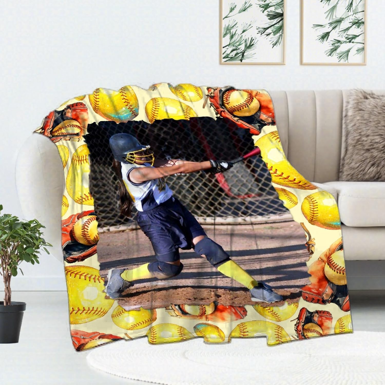 Customized Blanket with Photos, Best Softball Player Custom Softball Blanket, Birthday Gifts to Softball Fans,Personalized Pictures Blanket 60" x 50" for Teens Flannel Throw Blankets