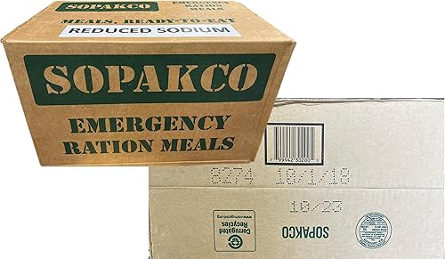 MRE 7020 caja de 14 raciones de alimento de emergencia reducido en sodio - Listo para consumir, sellado y envasado en fábrica - 01/22