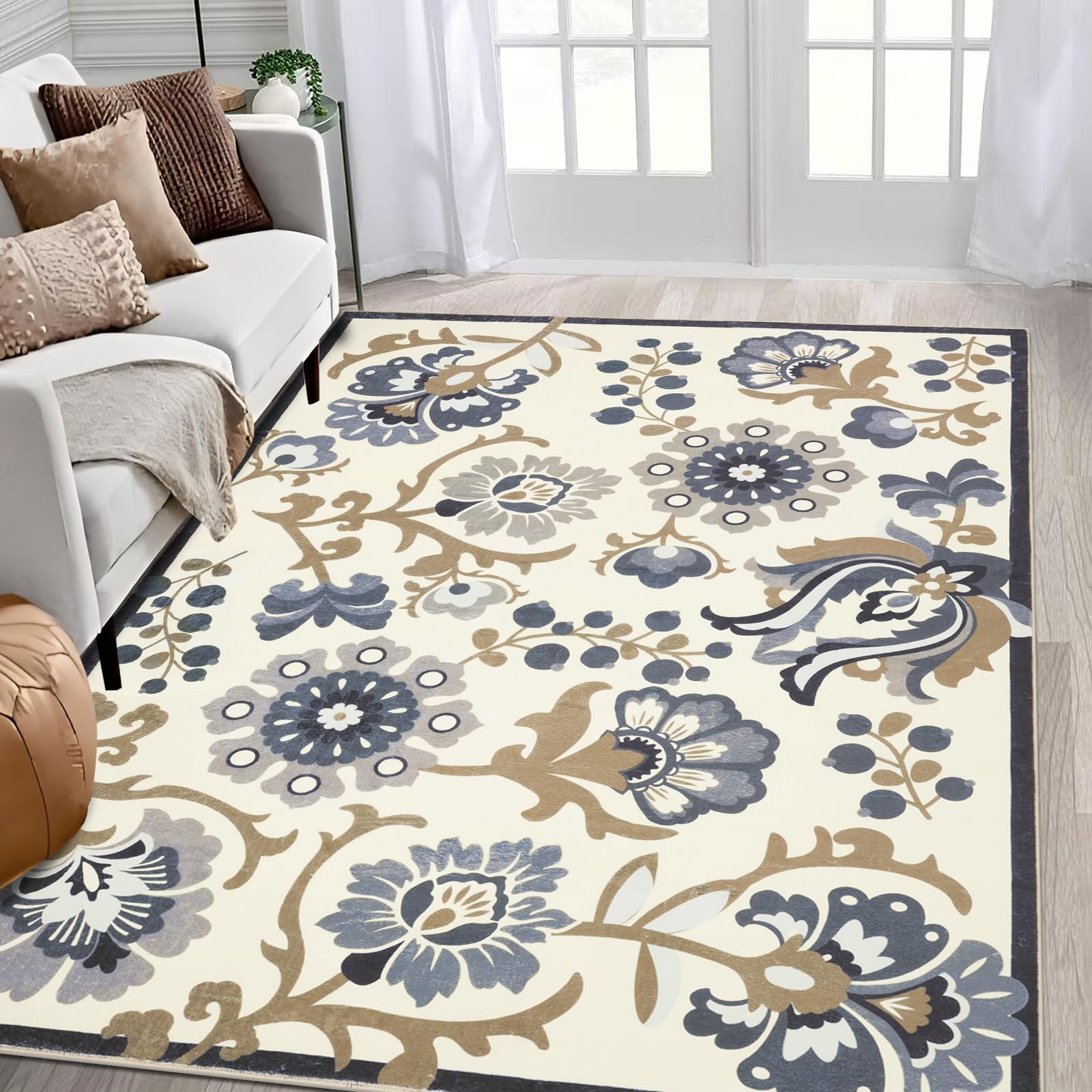 (similar) HEBE Floral Area Rug 5'x7’ Large Living Room Rug Boho Rugs for Bedroom Non Slip Washable Dining Room Mat Soft Throw Rug Indoor Floor Carpet for Nursery Kids Room Entryway