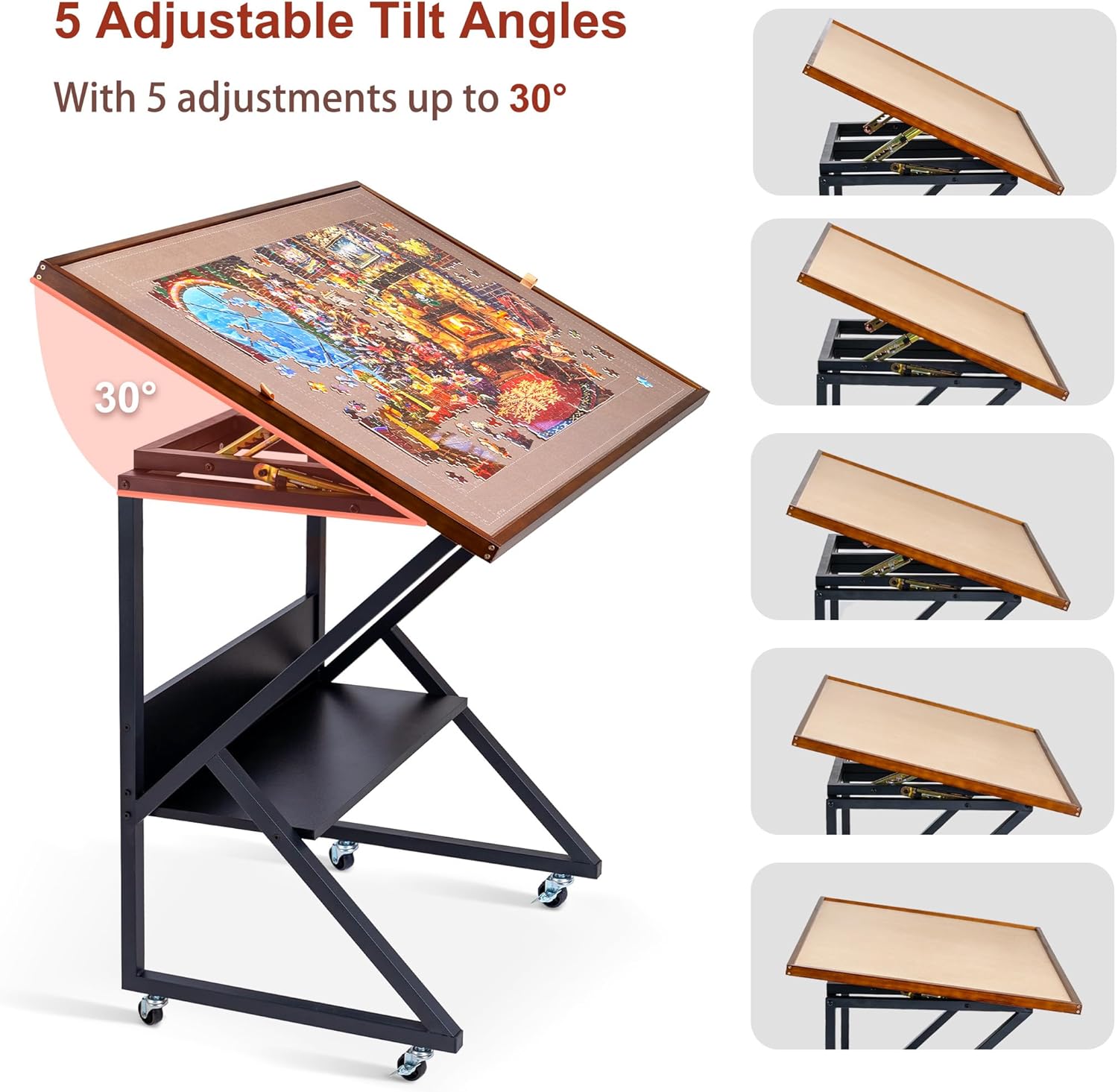 Tabletop showing 5 adjustable tilt angles up to 30 degrees
