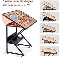 Vista 3 de LAVIEVERT Mesa de rompecabezas con cubierta y ajuste de ángulo y altura, tablero de rompecabezas desmontable de doble cara con línea auxiliar, mesa