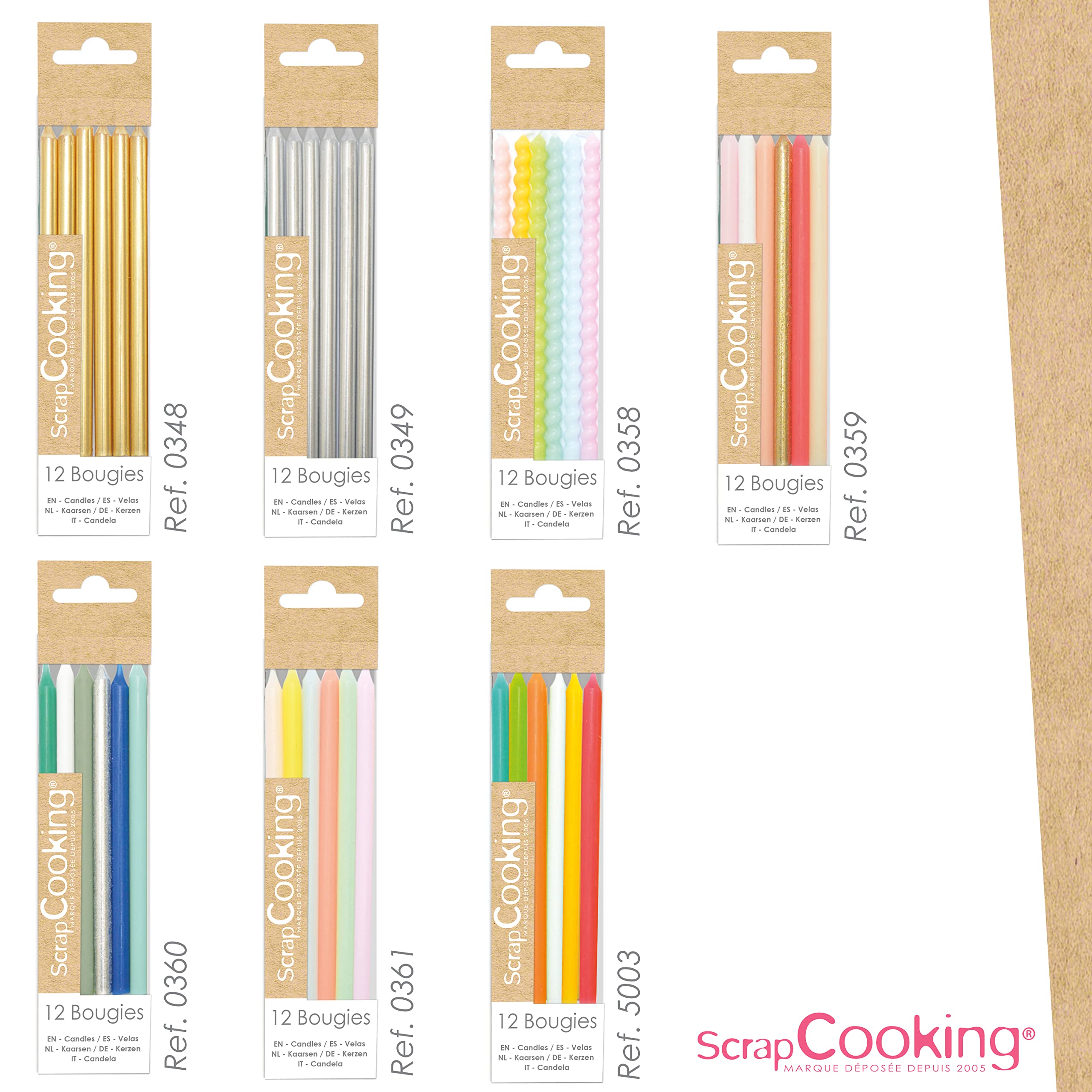 ScrapCooking - 12 złotych długich świec 12 cm - Świece urodzinowe w kolorze złotym - Cienkie świece torty urodzinowe dla dorosłych i dzieci - Świece - 0348
