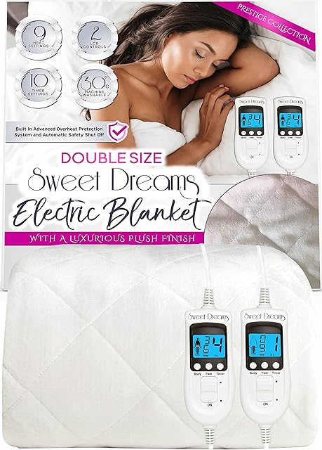 Sweet Dreams Electric Blanket Double Bed 193 x 137 x 40cm, Dual Control, Fleece Diamond Quilted, Fully Fitted, Machine Washable, Heated Mattress Cover Underblanket, Overheat Protection