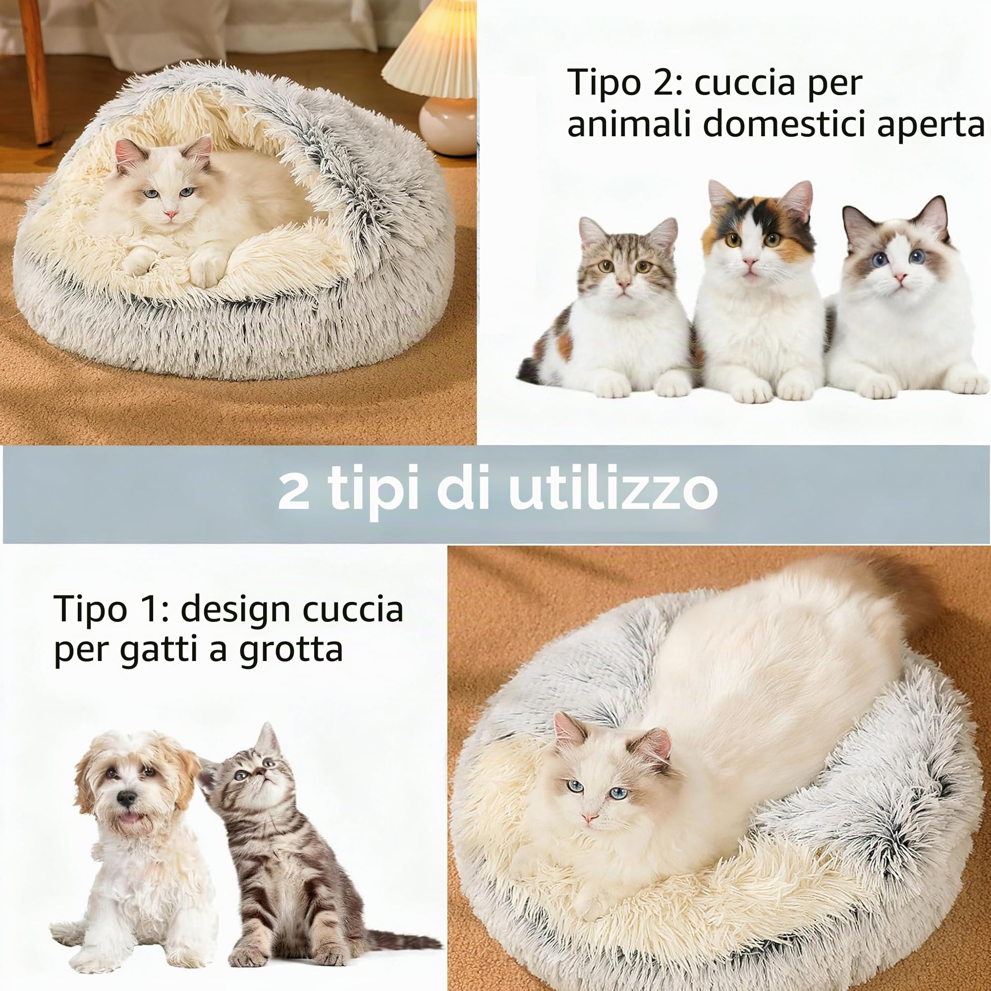 Letto soffice per Cani a Forma di Conchiglia Cuccia per Gatti da 60 cm Calmante Soffice Peluche Letto per Animali Domestici Divano per Lettino Gatto Cesto per Gatto e Cane (Grigio, 60cm)