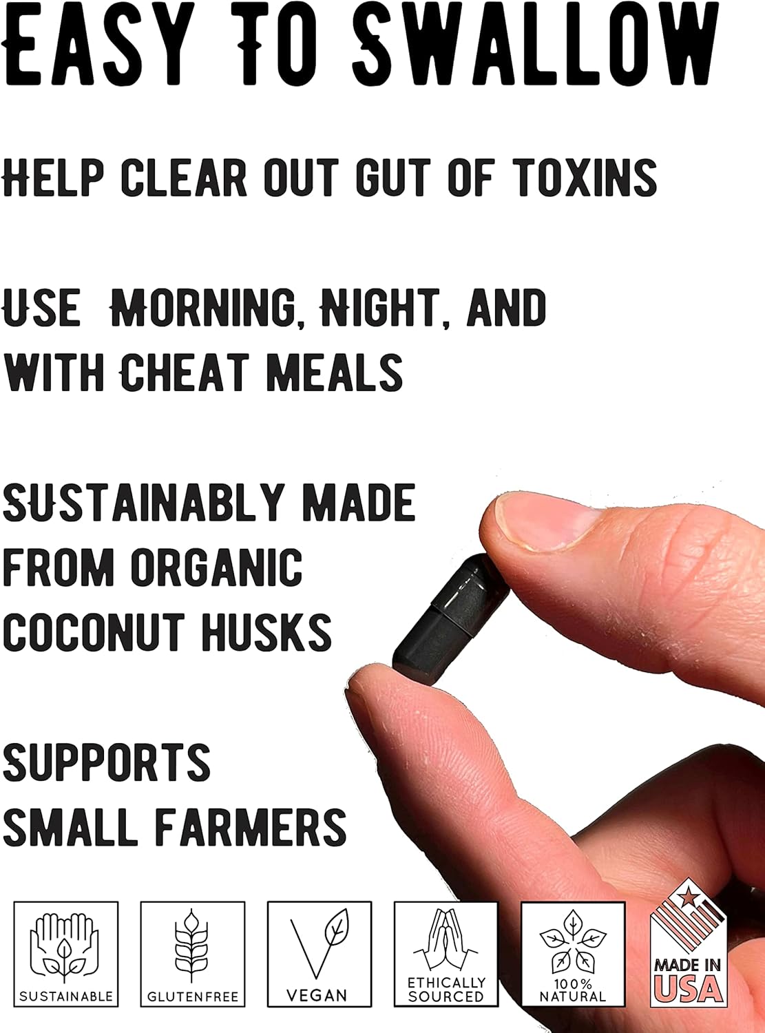 Wild Activated Charcoal Capsules from 100% Organic Coconut Shells - Digestion & Gas Relief, Ease Hangovers and Eating Out - Lab Tested, USA Made, Non-GMO, Premium Purity (120 Capsules) : Health & Household