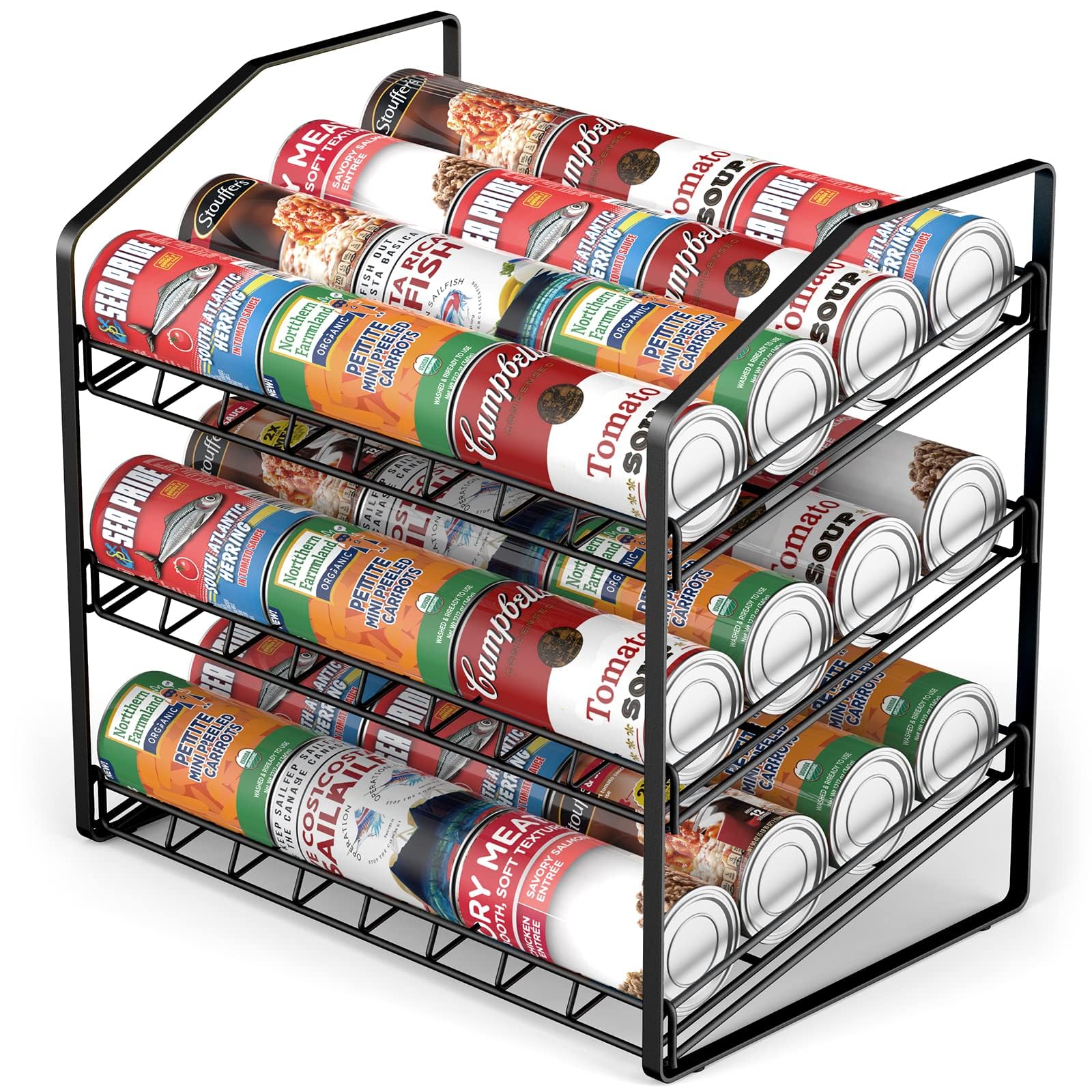 Estante para latas de 3 niveles, organizador de latas para despensa, soporte dispensador de almacenamiento para encimera, gabinete, cocina, Negro