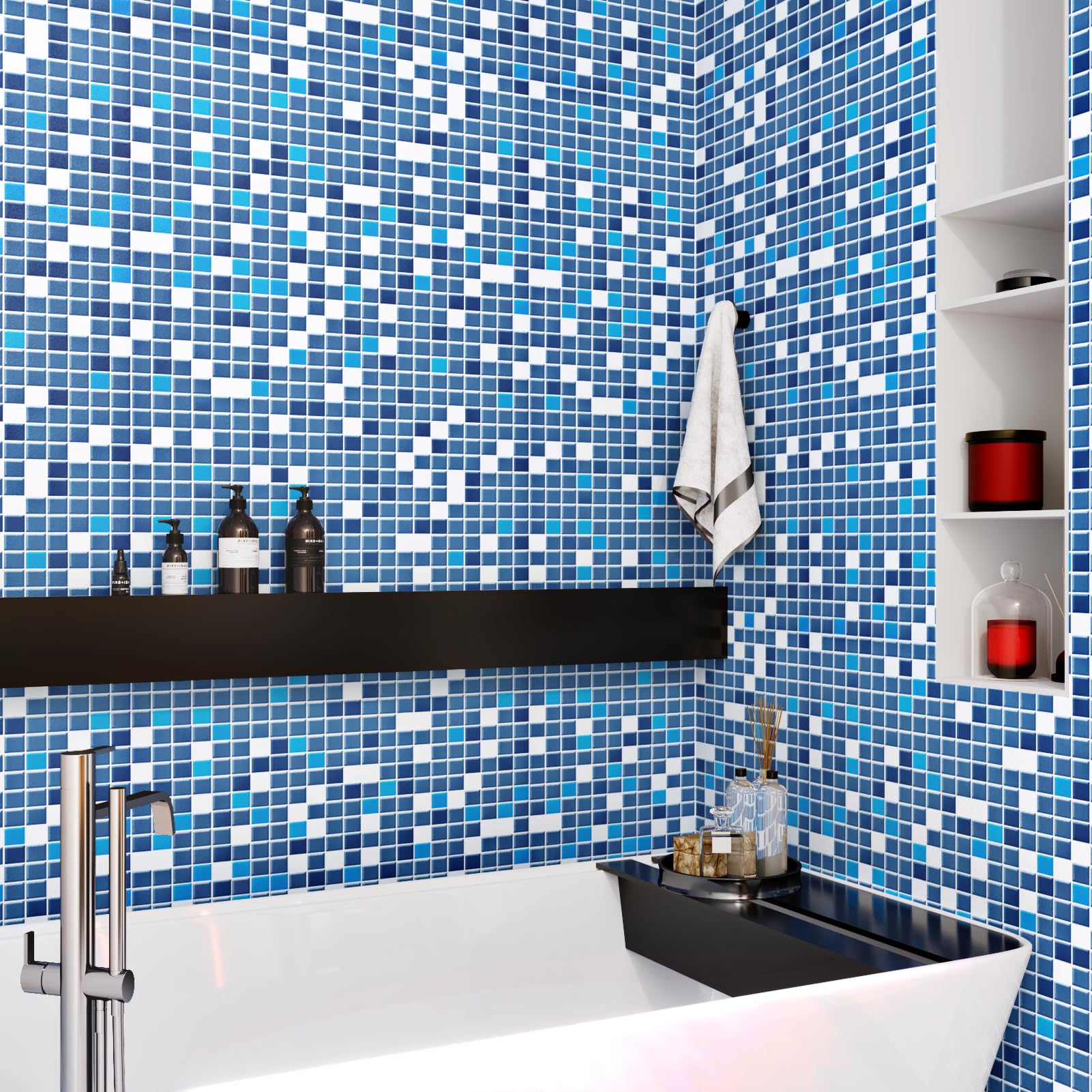 HotDecor 24"X118" Blue Mosaic Contact Paper Peel and Stick Waterproof ...