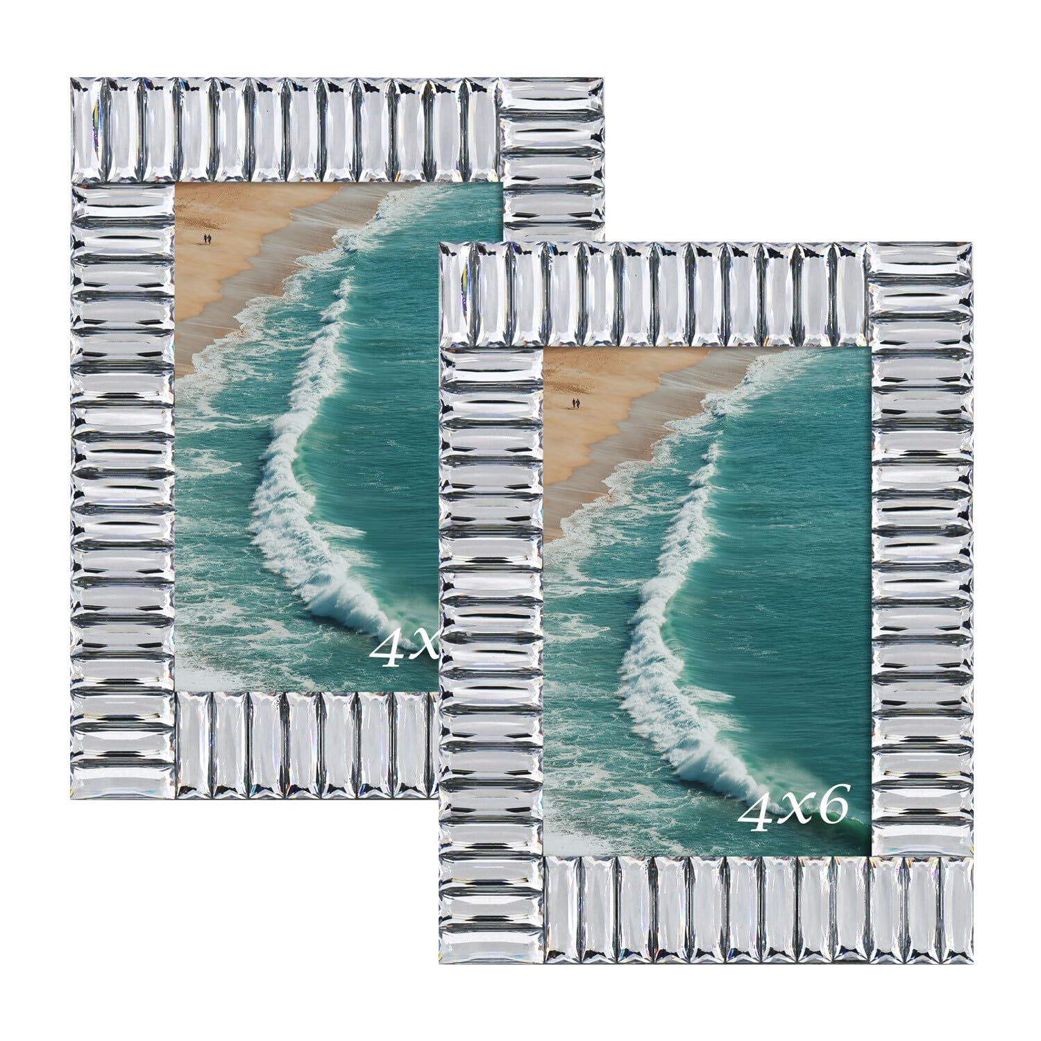 KIHPOT 4x6 Picture Frame Set of 2, Jewel Picture Frame with High Definition Glass, Sparking Photo Frames for Wall Gallery Photo Frames or Tabletop Display, Silver