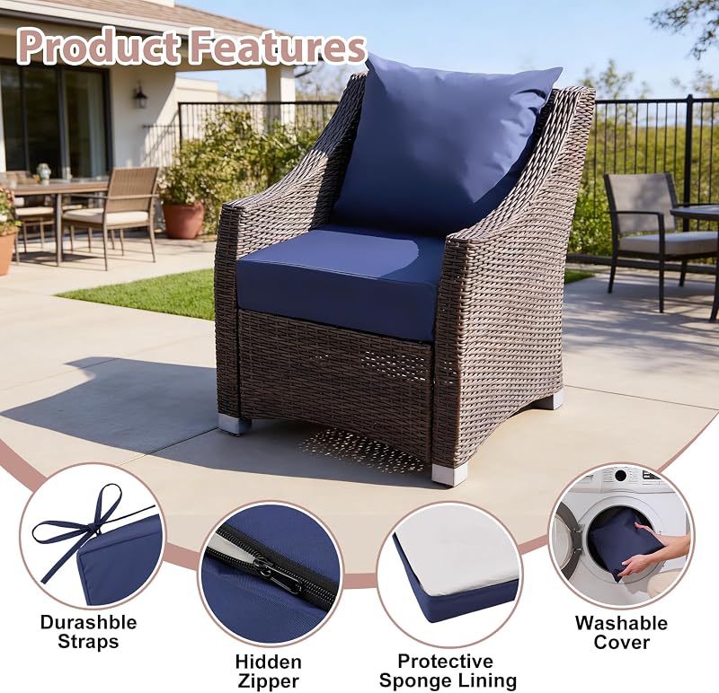 MuaMelop Outdoor Deep Seat Cushion Set, 24x24 Inch, Navy Blue, Set of 4 image 5