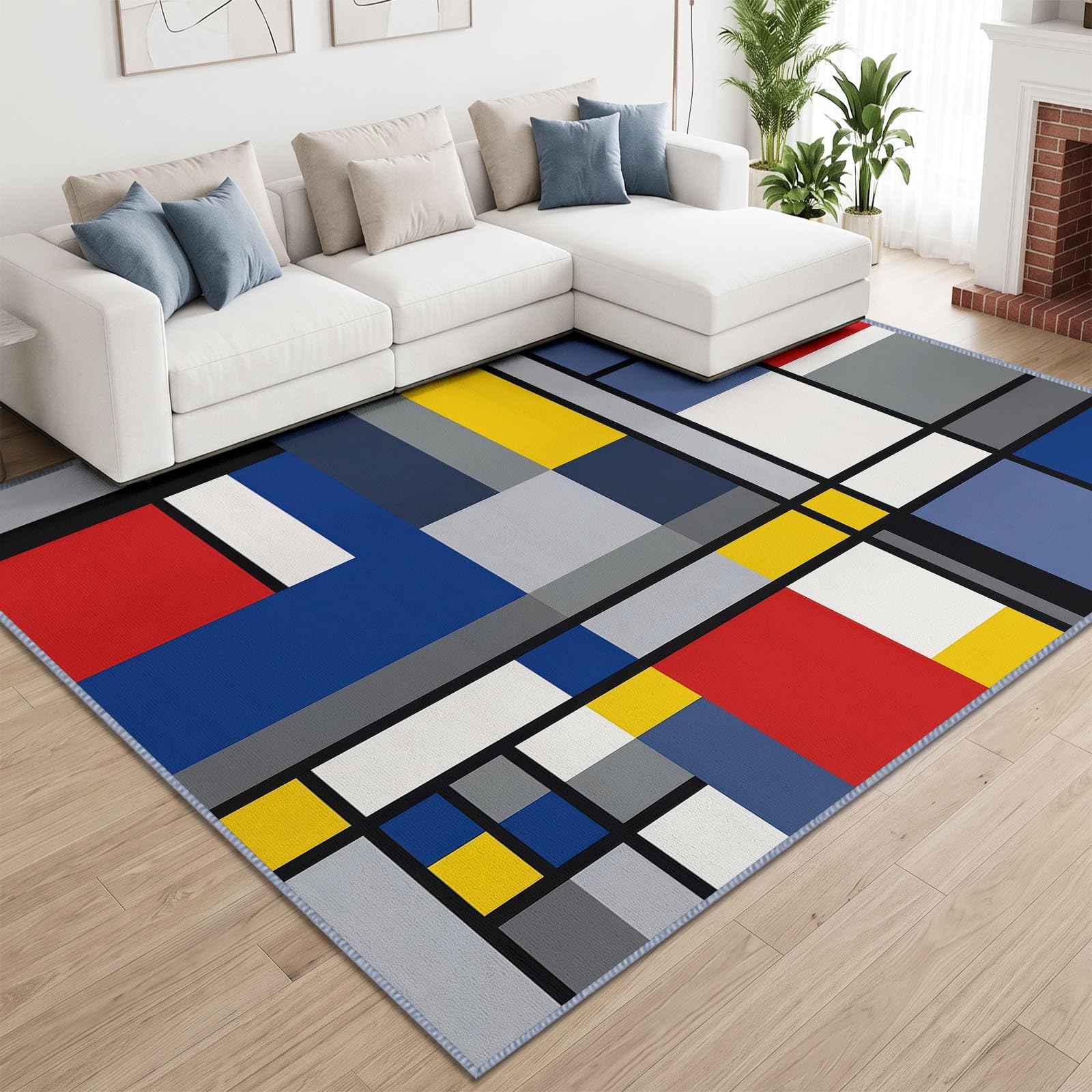 Médiéval Tapis Salon Antidérapant 140 x 200 cm, Patchwork Géométrique Tapis Doux Poil Ras Chambre Adulte Salle a Manger Bureau Cuisine Decoration