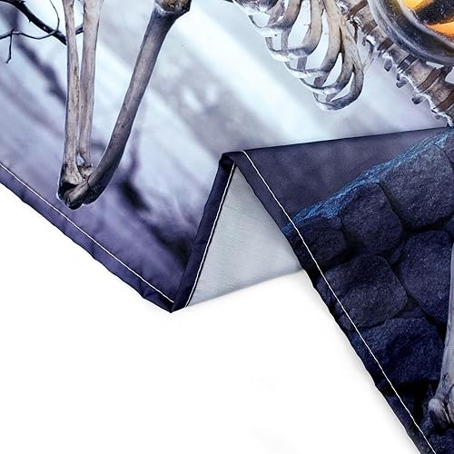 Miniatura 8 de HVEST Colgante de pared de Halloween, esqueleto de terror, cementerio de calabaza, bosque muerto brumoso, tapiz de noche de puerta espeluznante