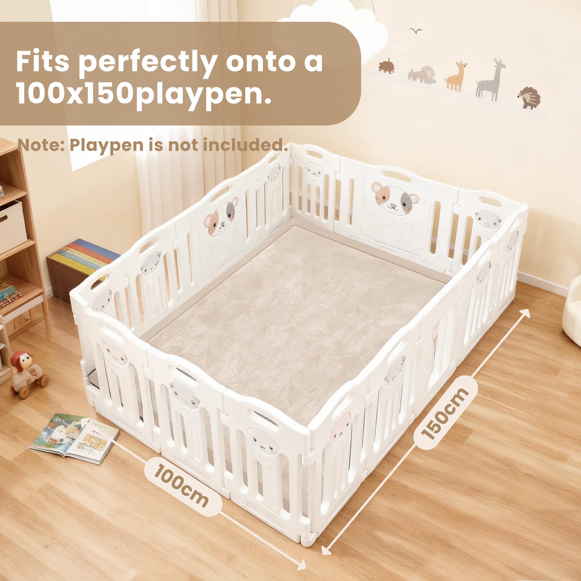 ACOMOPACK Baby Play Mat, 3.5CM Thick Memory Foam Crawling Mat, Coral Velvet Activity Rug for Tummy Time, Non-Slip Nursery Floor Mat for Toddlers, Infants, Kids (100×150cm,Beige) — view 8