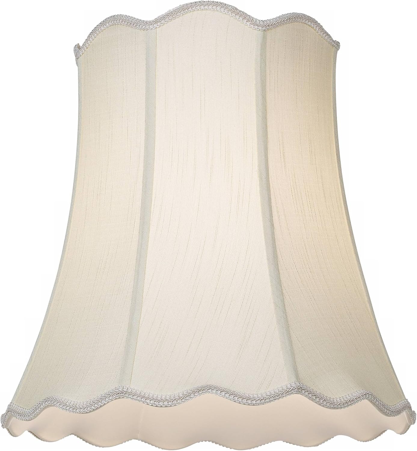 Creme Large Scallop Bell Lamp Shade (Pre-Assembled) 12" Top x 18" Bottom x 18" Slant x 17.5 High (Spider) Replacement with Harp and Finial - Springcrest