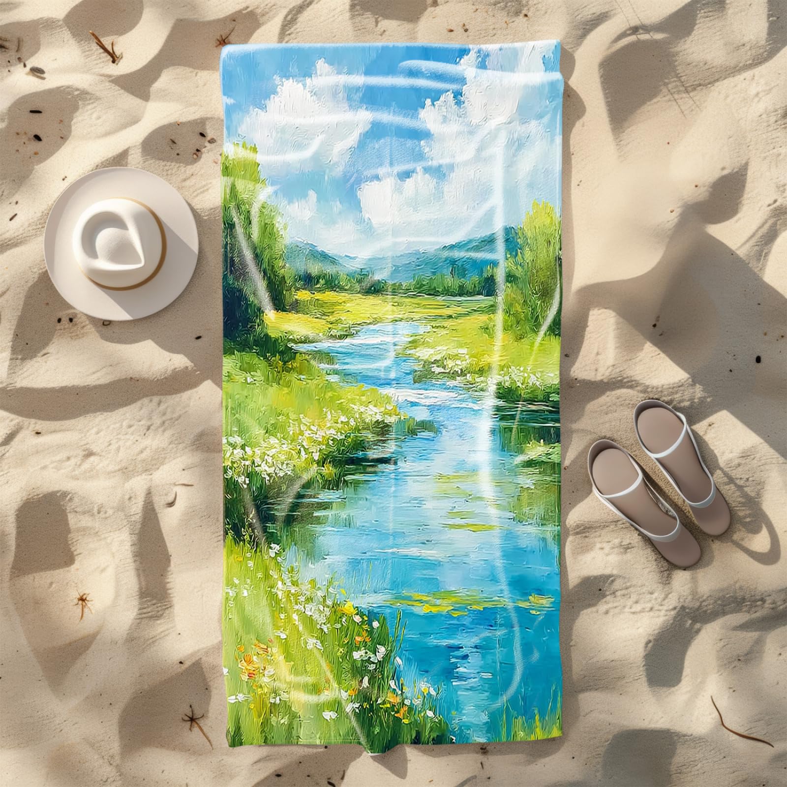 Genérico Toalla Playa Grande Cielo del Río Verde Azul Microfibra Secado Rápido Oversize Toalla Sin Arena Súper Ligera Piscina Camping Picnic Yoga Gimnasio Y Deportes Viaje
