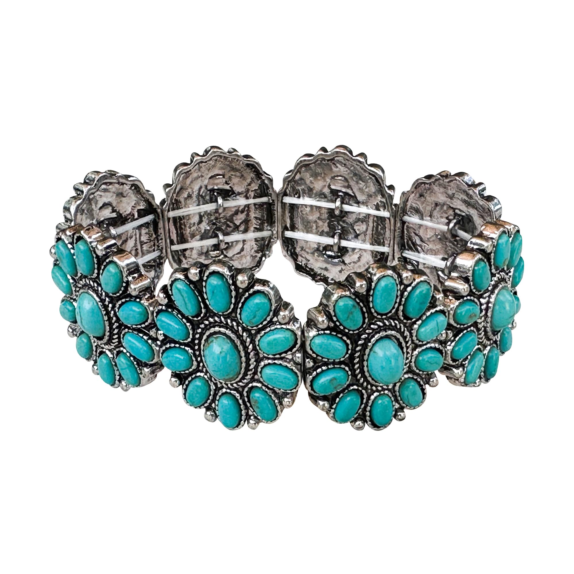 Wonderent Western Turquoise Howlite Flower Concho Stretch Bracelet