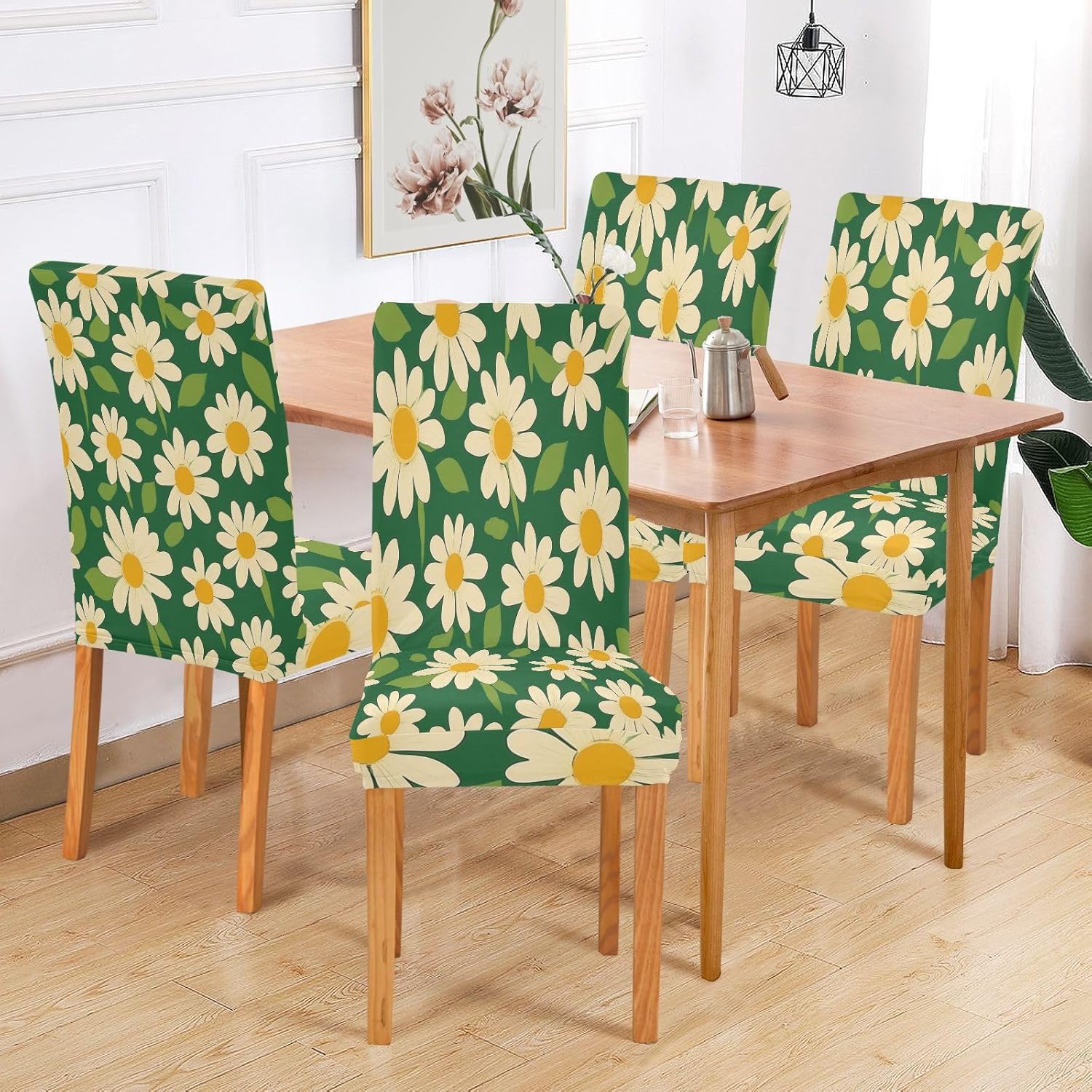 ALAZA Chair Covers for Dining Room, 70s Vintage Daisy Floral Stretch Chair Cover Sets Chair Protector Removable Washable for Ktichen Restaurant Hotel