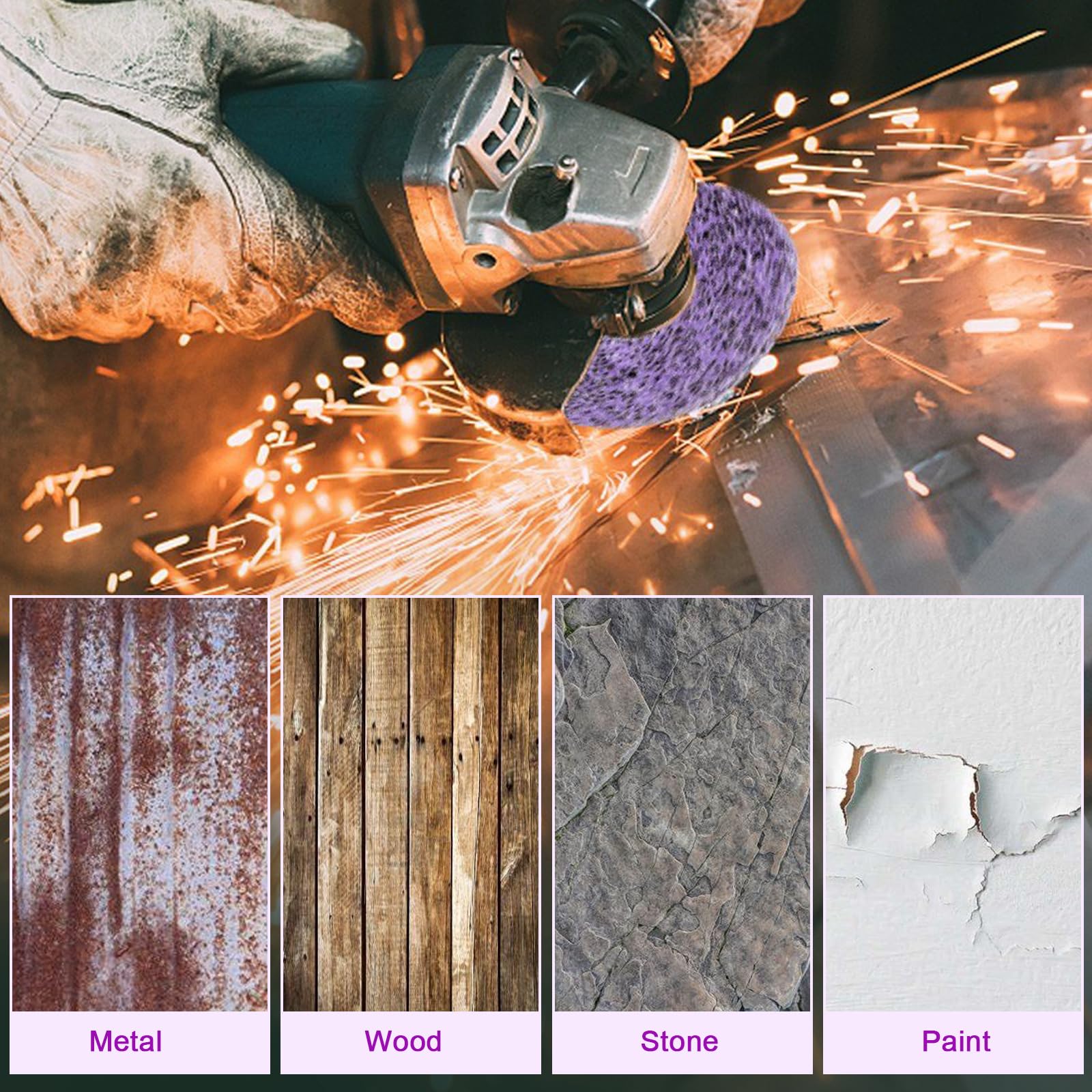 Disco abrasivo CSD da 115 mm, 5 dischi per la pulizia grossolana, disco per la pulizia grossolana, disco in tessuto di nylon, rimozione della vernice, ruggine per smerigliatrice angolare (viola)