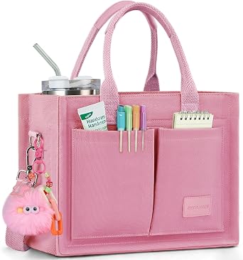 BECOJADDE Structured Canvas Tote Bag for Women, Multi-Compartment Zippered Purse for Work Bible Travel