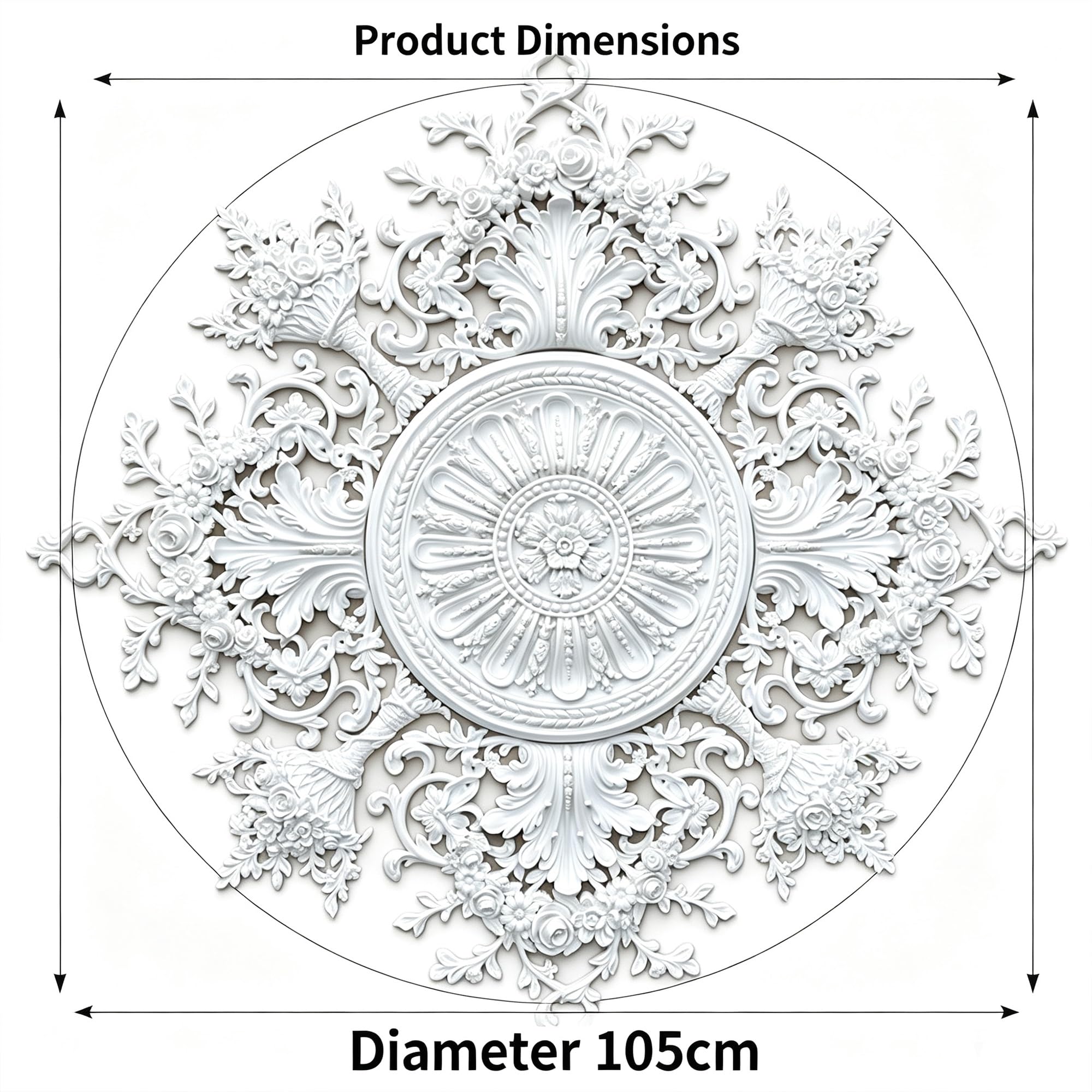 105cm Rosone Lampadario Soffitto Bianco Polistirolo Decorativo | Medaglione del Ventilatore Rotonda Moderno per Pareti Portalampada