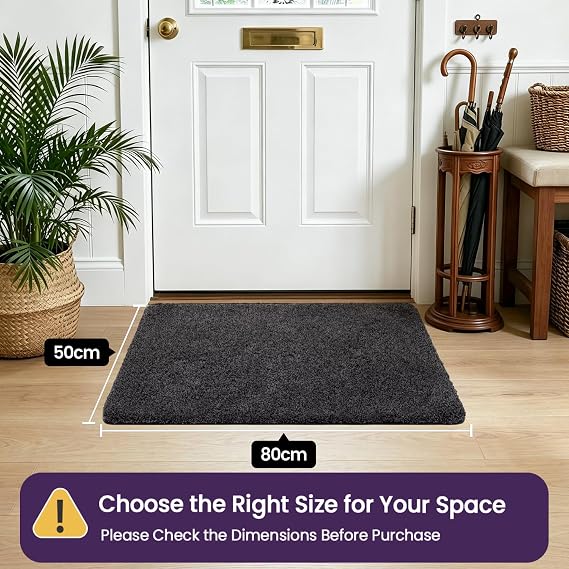 DEXI Dirt Trapper Door Mat Indoor, Non-slip Doormats Inside, Machine Washable, Super Absorbent Entrance Mats Soft Floor Carpet Rug, 50 x 80 cm, Black-Grey