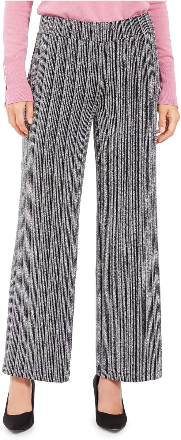 JM Collection Petite Pantalones metálicos de pierna ancha para mujer, talla Petite M, Metálico