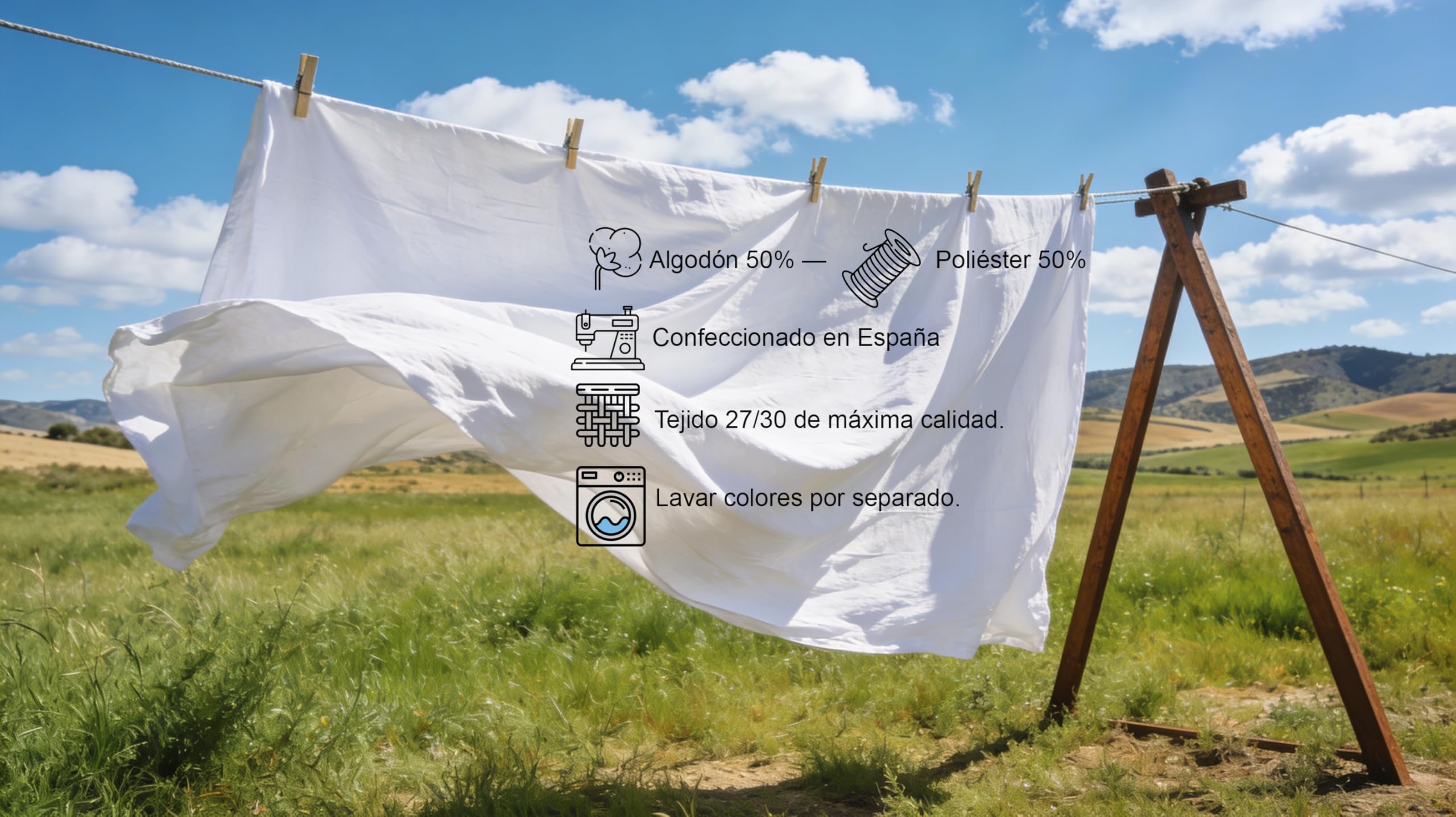 SABANALIA - Juego de Sabanas 90x190 de Hostelería | Blanco | 3 Piezas | Sábana Encimera, Sábana Bajera Ajustable y Funda Almohada | Cama 90x190 | 50% Algodón - 50% Poliéster