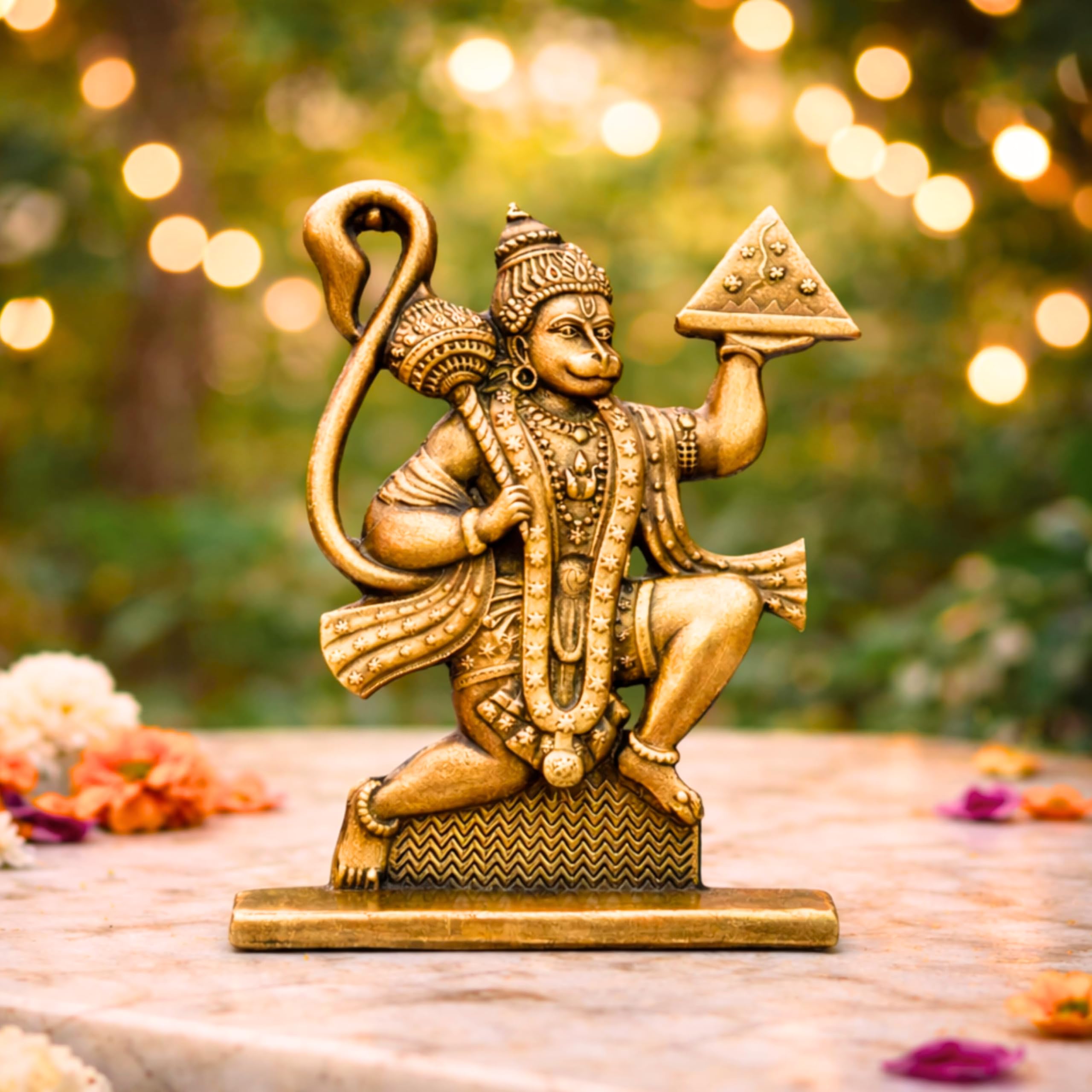 Unique Hanuman ji Idol with Double Sided Design Hanumanji Murti Bajrangbali Statue for Home Temple & Car Dashboard,Office,Gift-Brass Statue for Good Luck & Fortune| (Gold)(Pack of 01)-image-18