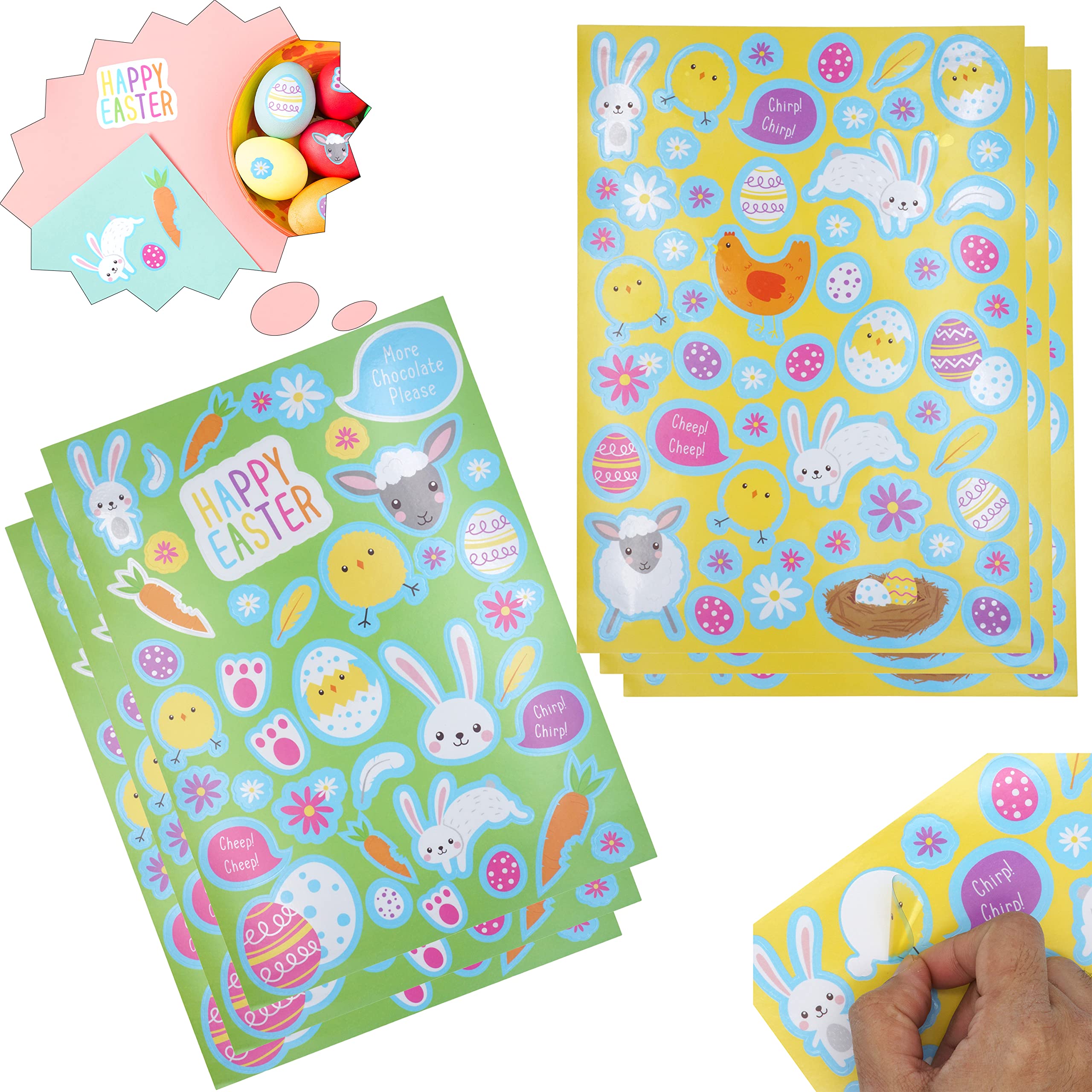 HOVUK 6 Sheets of Easter Character Stickers, Decorative Stickers Self-Adhesive, DIY Arts and Crafts, Easter Egg Stickers for Kids 29.5cm
