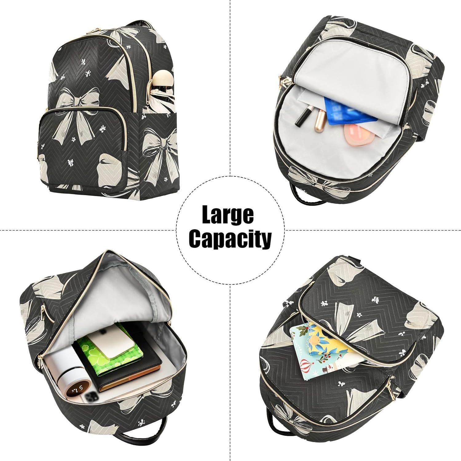 Women Mini Backpack Purse Bag Lightweight Casual Daily Travel Backpack Black - White Bow Pattern Back Pack Fashion Multipurpose Shoulder Bag,S - Image 5