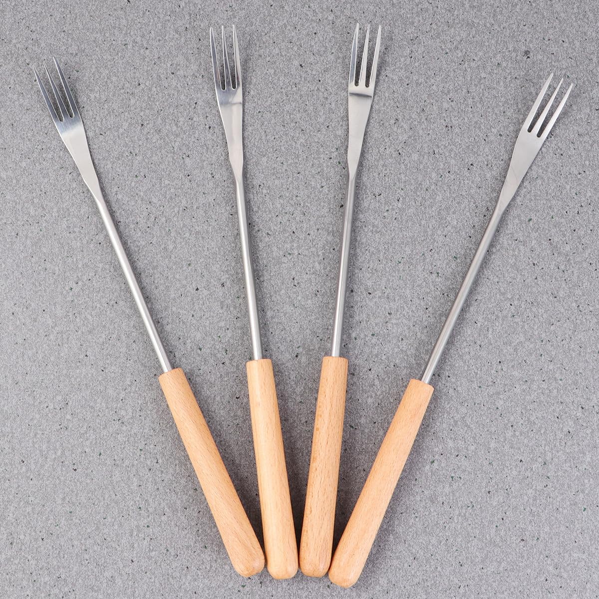 VALICLUD 6pcs Wood Handle Stainless Steel Fondue Forks, Heat-resistant Fruit Food and Dessert Fork Set for Outdoor Barbecue and Kitchen Use